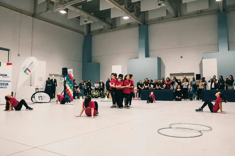 Esibizione di ginnastica ritmica davanti al pubblico